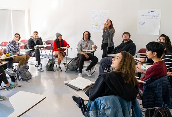 Image of students and professor in class.